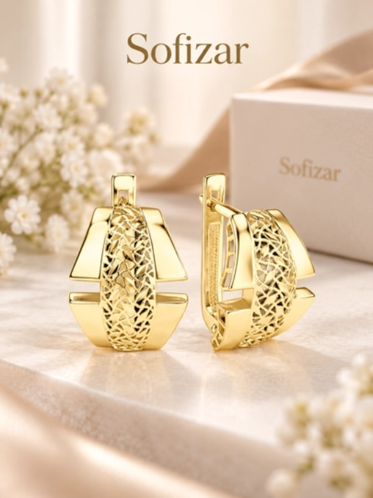 Золотые серьги SOFIZAR 282001802, 3.3 г